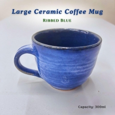 Large Ceramic Coffee Mug | Ribbed Blue