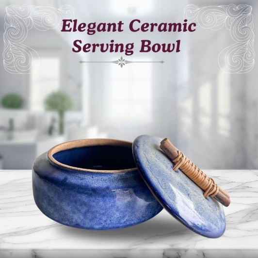 Elegant Ceramic Serving Bowl - Blue | Roti Box | Premium Quality