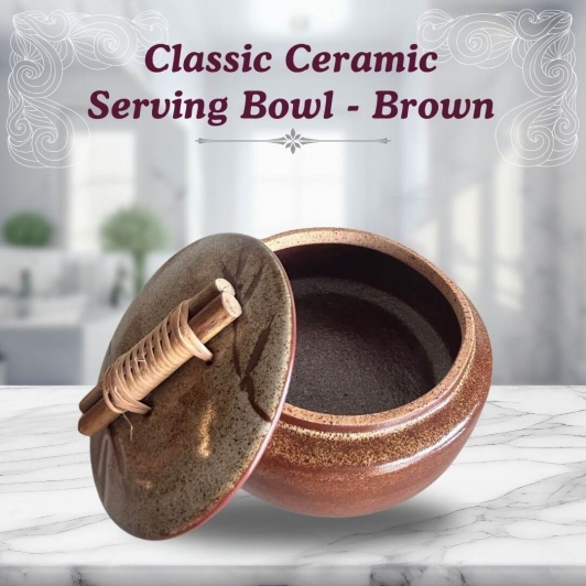 Ceramic Classic Serving Bowl with Lid | Brown | Premium Quality