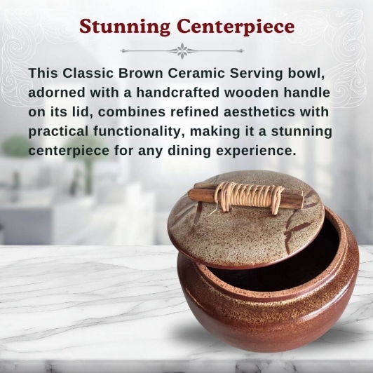 Ceramic Classic Serving Bowl with Lid | Brown | Premium Quality