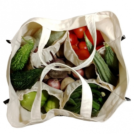 HashTag Eco Thick Cotton Canvas Vegetable bag with 4 compartments, Size:  14x14x4