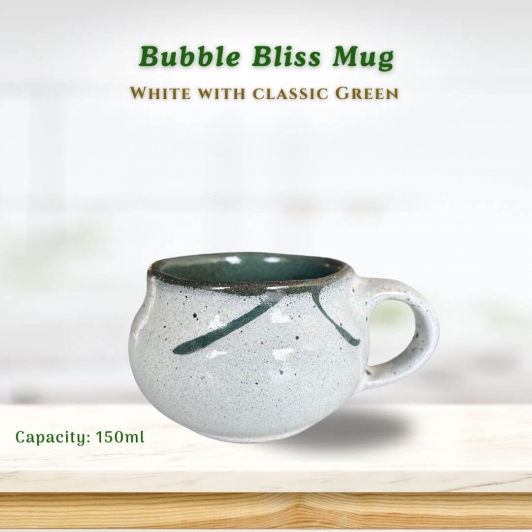 Ceramic Bubble Bliss Coffee Mug |Half white with Green | 150ml