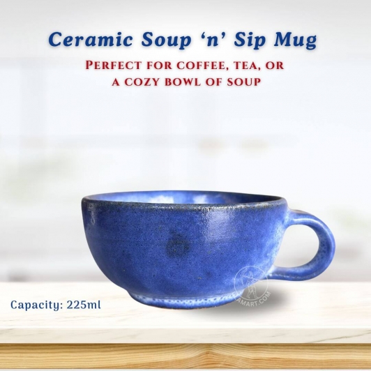 Ceramic Soup n Sip Bowl Mug | Mocha Latte Coffee Cup | 225ml