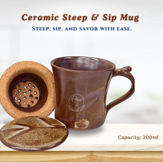 Ceramic Tea Infuser Mug with Strainer and Lid | 3 pieces | 200ml