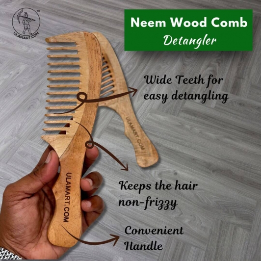 Neem Wood Comb Detangling Comb | Fancy Handle